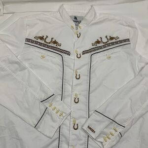 Men Ranger’s Legend White Gold Embroidered Long Sleeve Button Shirt Size 2XL